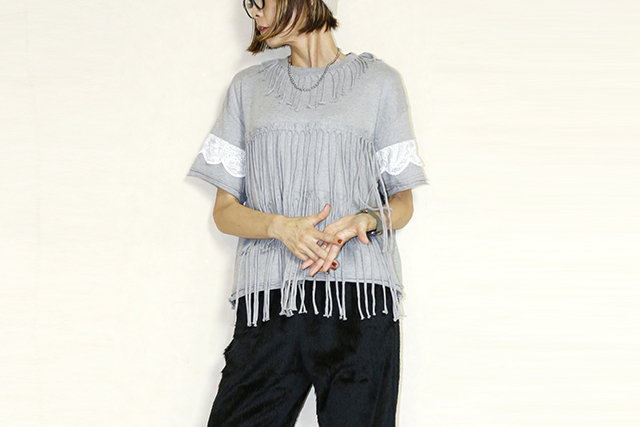 OKIRAKU　（オキラク） fringe t-shirt 　BD60403-Gray